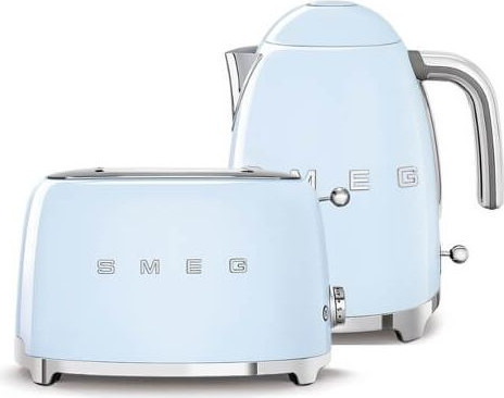 סט מצנם וקומקום מעוצב מסדרת הרטרו של סמג - צבע תכלת פסטל - דגם Smeg TSF01PBEU+ KLF03PBEU