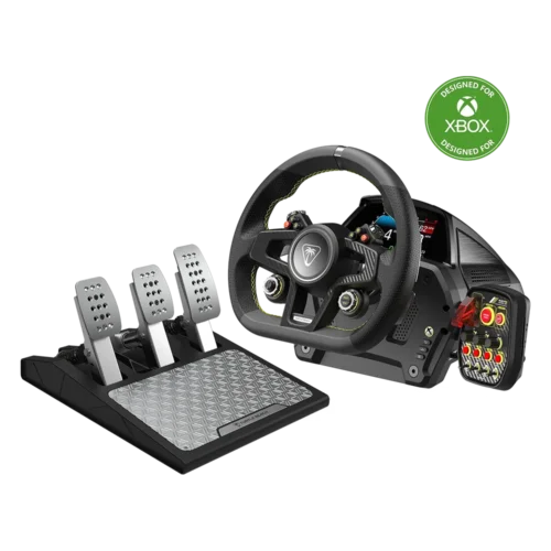 סט הגה ודוושות VelocityOne™ Race – תואם Xbox ו־PC – מבית Turtle Beach