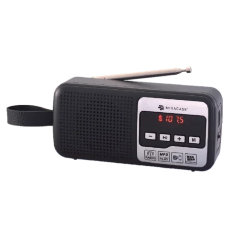 רדיו FM דיגיטלי עם BLUETHOOTH וטעינה סולארית בצבע כסף-שחור