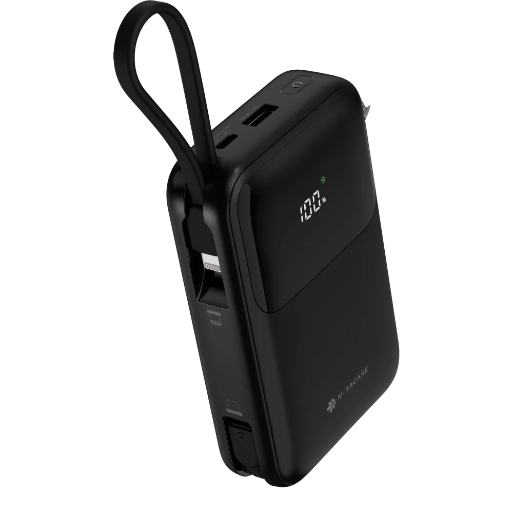 סוללת טעינה 2 כבלים מובנים גב + צג 10000mAh שחור MIR